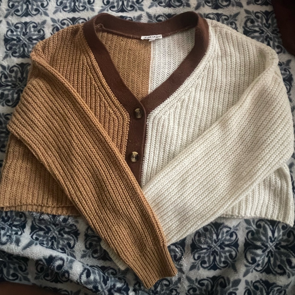 Brown and Cream Women's Sweater